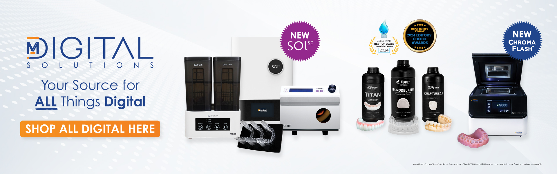 Medidenta - 3D Printing - Ackuretta - Rodin 3D - Printer - Resin - Curing - Wash - Accessories - Digital Dentistry - Desktop Banner - 01